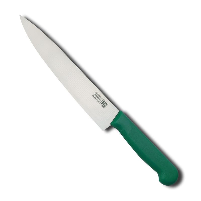 HS 8 inches Professional Stainless Steel Cook Knife with Medium Curved Handle, Ultra Sharp Vegetable,Fruit Slicing Knife,Meat Knife, Corrosion Resistant, Japanese Grade for Home and Commercial, Green