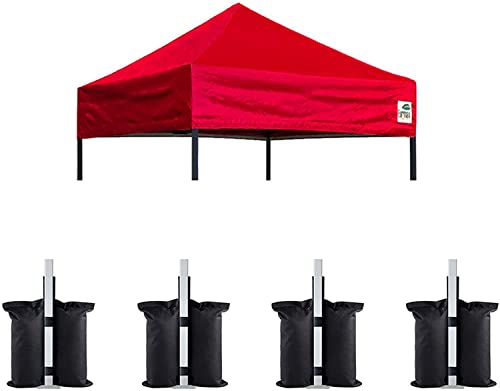 Image of Eurmax USA 5x5 Pop Up Canopy Replacement Top,Universal Instant Canopy Cover ONLY,Heavy Duty UPF 50+ UV Protection,Water & Wind Resistant Tarp,30+ Colors Available,Bonus 4 Sand Bags (Red)