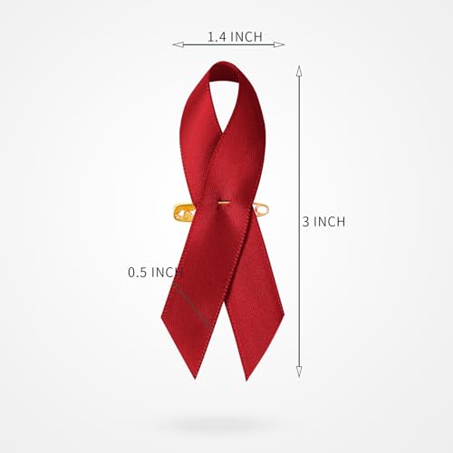Image of 200 Pieces Burgundy Awareness Ribbons with Safety Pins 1.4 * 3 inch