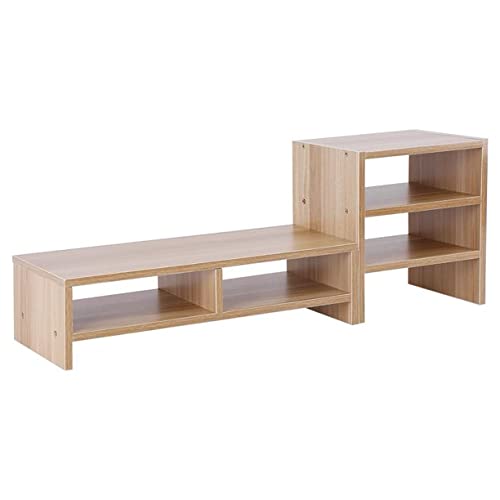 UniAart Dual Monitor Stand – 3 Shelf Computer Monitor Risers, Wood Desktop Stand, Desk Accessories, Office Supplies (Standard Beige)