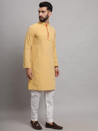 Image of LATEST CHIKAN Men's Cotton Regular Striped Knee Lenght Kurta Full Sleeves - Casual Ethnic Wear