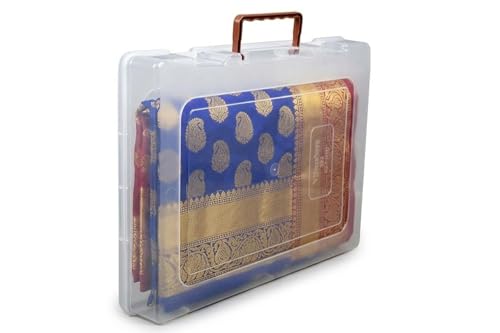 Image of Multipurpose Plastic Rectangular Storage Boxes with and Handle Matte Finish for Saree, Laptop, Books (Set of 1, Dulhaniya)