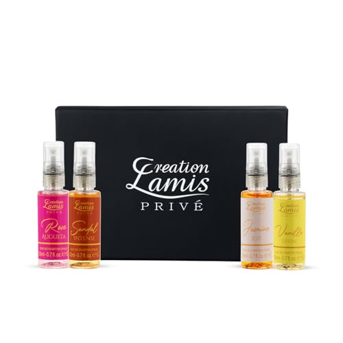 Image of Creation Lamis Prive Women Eau De Parfum Gift Set 4x20ml | Jasmine Joy, Rose Augusta, Vanilla Divin, Sandal Intense | Long-Lasting Amber, Floral, Woody, and Tuberose Notes