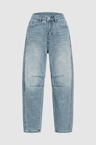 Women's Baggy Barrel Jeans Washed Baggy Denim Pants Y2k Wide Leg Horseshoe Jeans with Pockets3