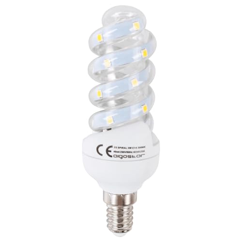 Glowster Bombilla LED espiral E14 4.9W, luz cálida, eficiente energéticamente; ideal para iluminación doméstica y ambiental.