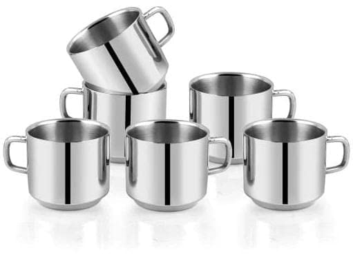 ATROCK Tea & Coffee Cups Set Of 6 Stainless Steel Double Wall Tea & Coffee Cups| Latest Stylish Design Cold Outside Hot Inside Set Of 6 Cup, 80 ML