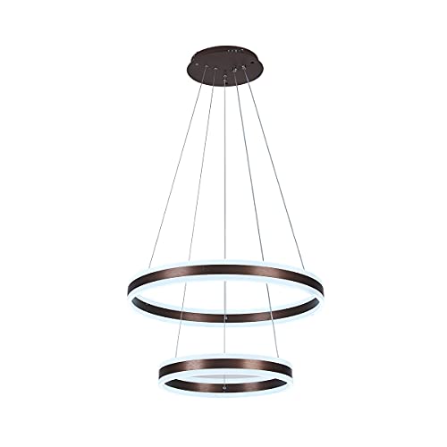 Led Modern Chandelier Light, 2 Circle Contemporary Chandelier Pendant Light Flush Mount Pendant Lighting , Suitable for Dining Room, Living Room, Bedroom, Office (Brown)