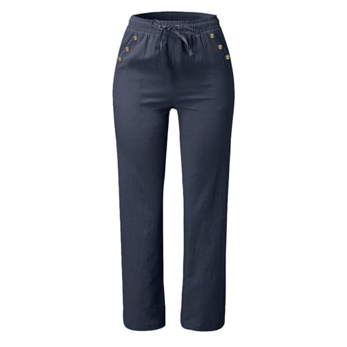 Linen Pants for Women 2025 Fall Trendy Drawstring Elastic Waist Straight Leg Pant Casual Loose Lightweight Trouser3