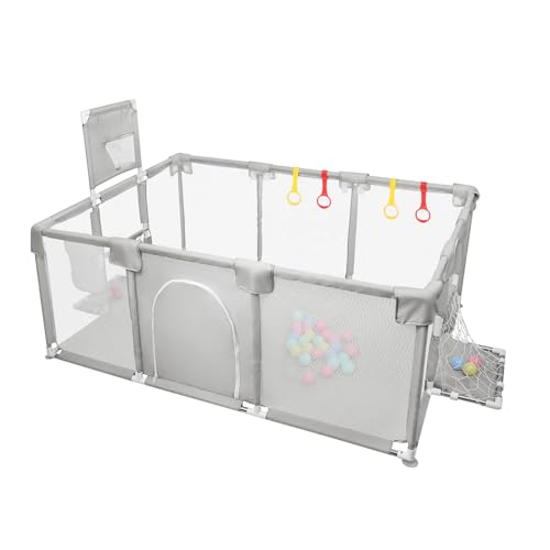 Parco per bambini, recinzioni per bambini, parco giochi per bambini, con 50 palline, cornice da basket (grigio chiaro, 180 x 120 x 66 cm)