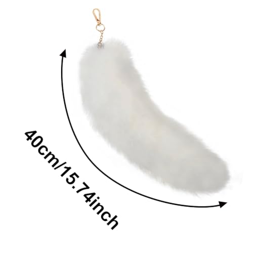 Image of 15.75 Inch Long Fluffy Faux Fur Tail Keychain, Fake Animal Tails for Handbags Backpacks Charm Tassel Ornaments (White)