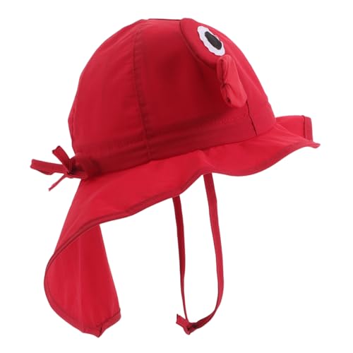 Sun Hat with Strap Cartoon Crab Design Wide Brim UV Protection Beach Hat for Quick Dry for Boys Years Old Red