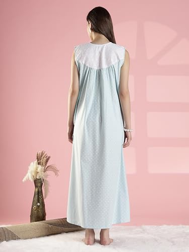 Image of 9shines Label Cotton Sleeveless Nighty | All Over Print Maxi Night wear for Women | Full Length Night Gown Night Dress for Women Stylish (Cotton Sleeveless 25)