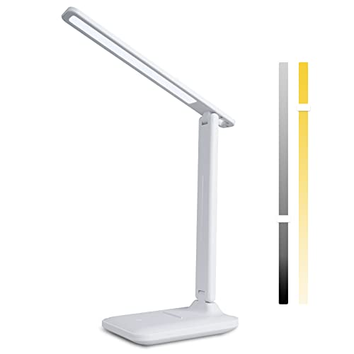 Dimmable White Desk Lamp, 3 Color Temperatures LED Desk Lamp, Light Angle Adjustable Touch Control Desk Lamps for Home Office, Study, Reading,Dorm