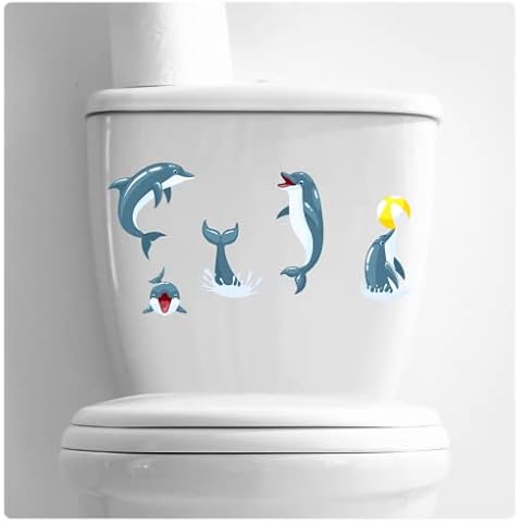 Playful Dolphin Stickers x5 [Waterproof] Photographic Quality Decals, Bath Decor Graphics DIY Peel & Stick Perfect for Bathroom, Wall, Cars & Other Home Projects. LaoGraphics® (Dolphins) Cover