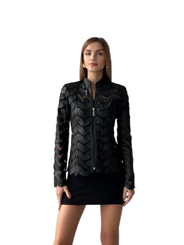 Saggia Women's Black Genuine Lambskin Handmade Leather Jacket