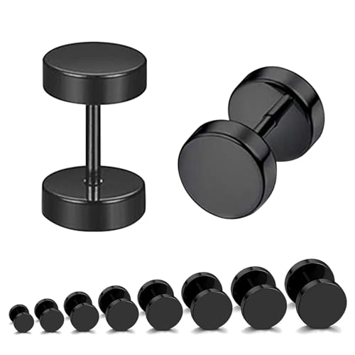 SYEYCW 8 Paires Boucles d'Oreilles Homme Hypoallergéniques en Acier Inoxydable - Faux Plug, Haltère Barbell 3mm-10mm à Vis Rondes