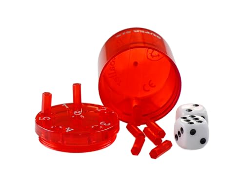 BestSaller 3011 SUPER SIX ’Travel’ aus ABS, 5xØ5cm, auch für die Reise, 36 Spielstäbchen & 2 Würfel, rot (1 Stück)