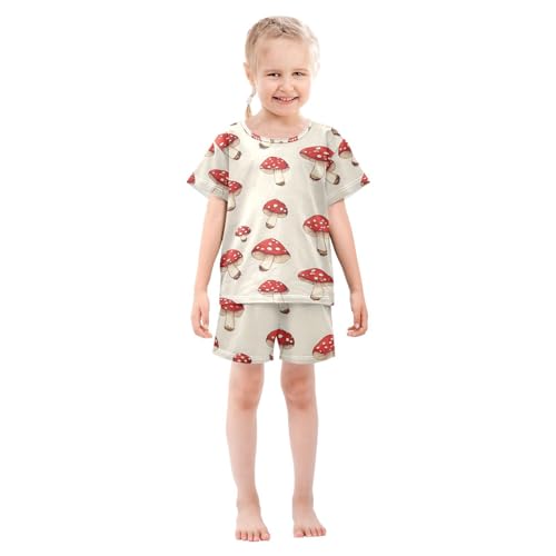 ALAZA Mushroom Red Cartoon Stylish Pajamas Set Short Sleeve Cotton Sleepwear Summer Pjs 2 Piece 5-14Y3