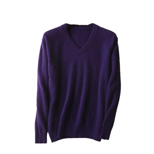 Men's Sweaters Cashmere Solid V-Neck Casual Knit Pullovers Long Sleeve Warm Jumper Tops Purple L