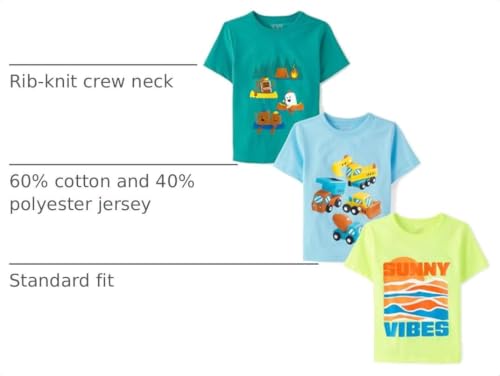 The Children's Place,Baby Boys,and Toddler Assorted Everyday Short Sleeve Graphic T-Shirts,Multipacks,Sunny Vibes/Camp/Trucks 3-Pack,18 Months,24 Months - image 4