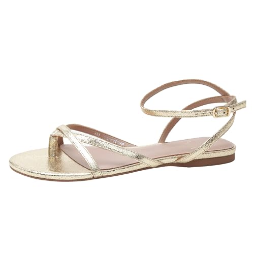 Linea Paolo - LUZ - Womens Strappy Ankle Wrap Flat Leather Sandals