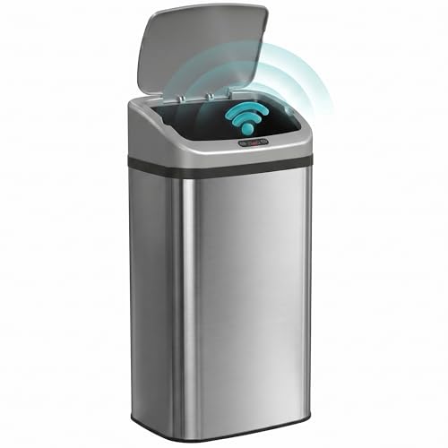 HOMCOM 48L Sensor Bin Stainless Steel Kitchen Bin with Automatic Soft Close Lid and Fingerprint-Proof for Recycling and Waste Silver Tone