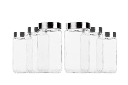 Image of Avora Cube Glass Jar with Lid for Kitchen (600 ml, Transparent) - Pack of 4