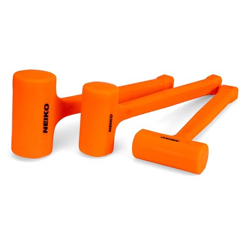 Image of NEIKO 02888A Dead Blow Hammer Set, 3pc Neon Orange Deadblow Mallet, 1lb, 2lb, 3lb Hammers, Spark and Rebound Resistant, Unibody Molded, Checkered Grip (Pack of 4)