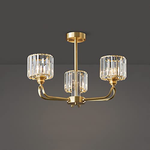 Lustre en cristal moderne à 3 lumières doré pour salon élégant