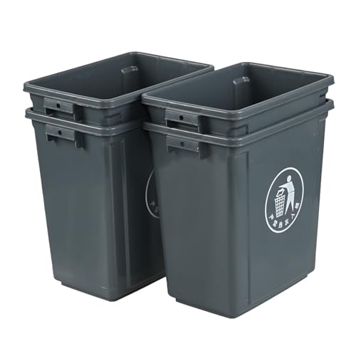 Image of Kekow 2.6 Gallon Small Bathroom Trash Can, 4-Pack Open-Top Plastic Rectangular Wastebasket, Gray, F