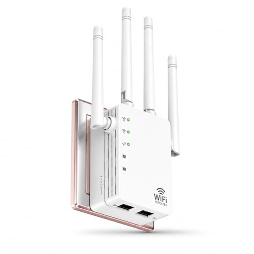 Dual Band WiFi Signal Booster 1200Mbps with 4 Antennas, WiFi Extender for 12880 Sq.Ft Range...