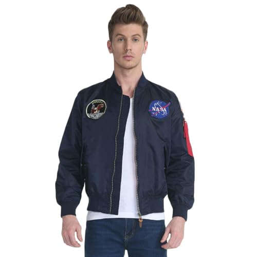 Image of CORIRESHA Mens Apollo NASA Patches Slim Fit Bomber Jackets Windbreaker