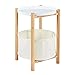 JCNFA- Okrągły stolik z koszem do przechowywania i metalową tacą Top Bambusowy stolik do salonu sypialnia stolik nocny(2 kolory) (Color : Beige, Size : 12.99 * 12.99 * 21.25in)
