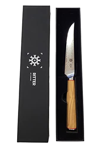 RITTER Premium Damast Steakmesser handgemacht Olivenholz Griff mit edler Verpackung Ideal als Geschenk Cover