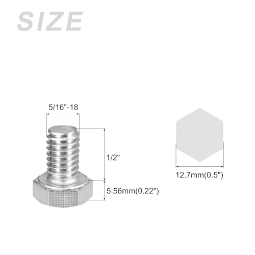 Image of METALLIXITY Hex Head Bolts (5 /16-18 x 1 /2 inch) 25Pcs, 304 Stainless Steel 18-8, Fully Threaded, External Hex Drive, Plain Finish, Hex Head Screw Bolt, Silver