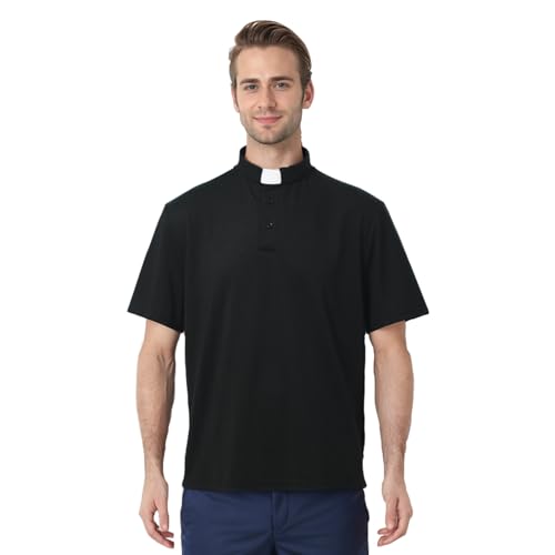 Men's Clergy Tab Collar Polo Shirt Short Sleeve Pastor Minister Preacher Shirt