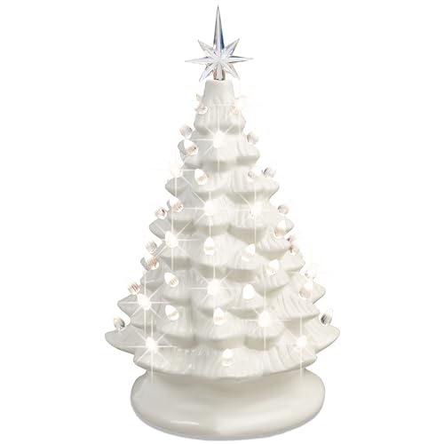 Best Choice Products 15in Ceramic Christmas Tree, Pre-lit Hand-Painted Tabletop Holiday Tree, 2 Star...