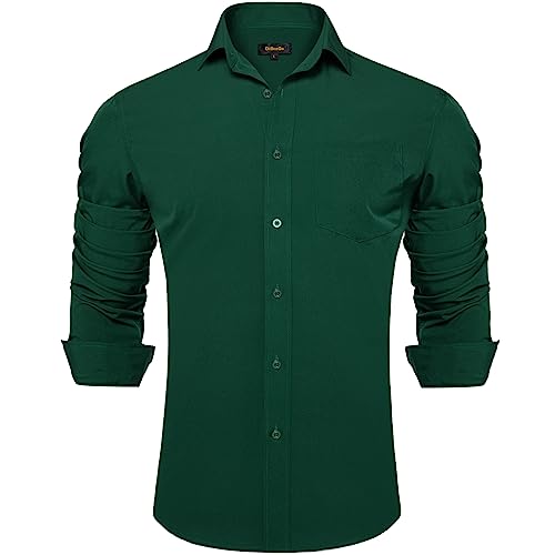 DiBanGu Long Sleeve Button Up Shirts for Men Casual Business Shirt with Pocket Solid Regular Fit Shirts for Formal Wedding2