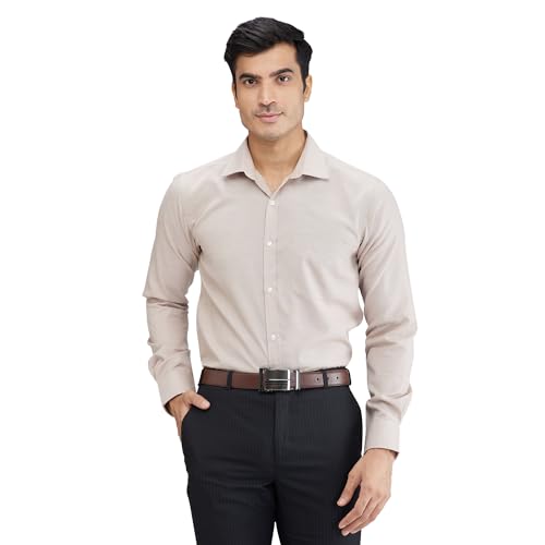 Image of Park Avenue Men's Slim Fit Structure Pattern Cotton Polyester Blend Semi Cutaway Collar Full Sleeve Formal Shirt