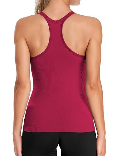 Image of ATTRACO Ribflex Ribbed Workout Tank Tops for Women with Built in Bra Racerback Scoop Neck Athletic Top