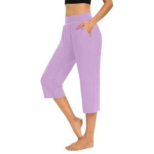 Pantalones capri, pantalones de pijama para mujer, pantalones cortos ligeros y acogedores, pantalones de pijama suaves, ropa de dormir con bolsillos, cómodos pantalones cortos de yoga, pantalones