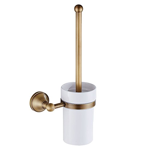 Cuasting de escobillero de latón antiguo con vaso de cerámica
