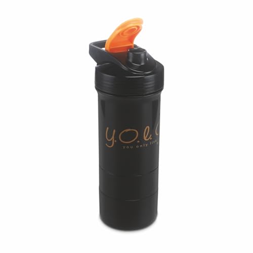 Image of Nayasa Plastic Cross Fit Gym Shaker Bottle | 630ml | BPA-Free Shaker with 2 Storage Compartments | Leakproof Gym Bottle for Protein Shakes | Sports & Fitness Shaker for Men & Women | Black