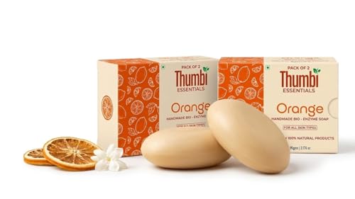 Image of Orange Bio-Enzyme Handmade Bathing Bar, Pack of 2 | Natural Citrus Soap, Coconut & Sesame Oil, Cold Process Herbal Soap, 100g Each