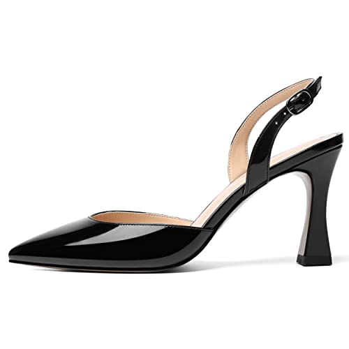 SKYSTERRY Womens Pointed Toe Wedding Sexy Buckle Solid Patent Slingback Spool High Heel Pumps Shoes 3.3 Inch2