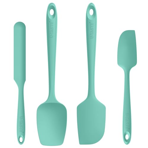 315 Hot Resistant Silicone Spatula - BPA-Free Flexible Food Grade Rubber Dough Scraper Dishwasher Safe Kitchen Utensils with Sturdy Iner Core for Non-Stick Cookware (Set of 4 Aqua Sky)