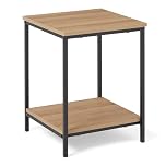 Amazon Basics Side Table with Bottom Shelf, Square, Bedroom Nightstand, Living Room End Table with Steel Frame, Easy Assembly, 40 x 40 x 51 cm, Oak