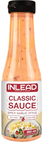 INLEAD - Classic Sauce - Condimento Bajo en Carbohidratos, Salsa Barbacoa y Salsa para Ensaladas | Perfecta para Dietas | Sin Grasa y Sin Azúcares Añadidos - 350ml (Spicy Garlic Style)