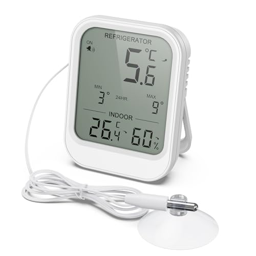 ORIA Digitales Kühlschrankthermometer mit Wasserdichter Sonde, Gefrierschrank Thermometer, Innenthermometer mit LCD-Display, Temperaturalarm, Min/Max...