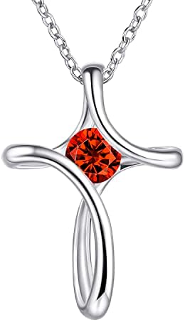 NINAMAID Cross Necklace for Women, 925 Sterling Silver Birthstone...